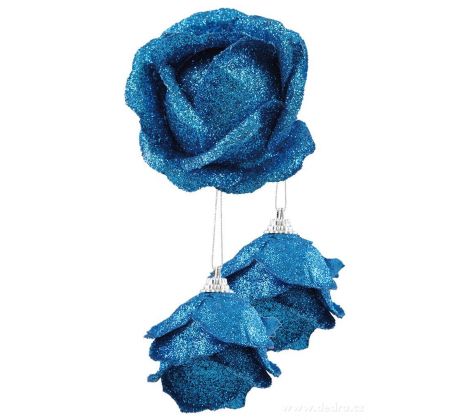 Glitz Roses tyrkysové Textilné vianočné ozdoby 3ks