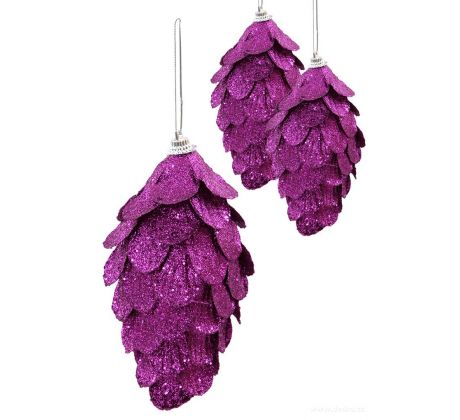 Glittercone fuchsiové trblietavé šišky Textilné vianočné ozdoby 3ks