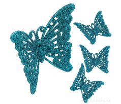 Flutterlace Trblietavé tyrkysové motýle Umelé vianočné ozdoby 3ks