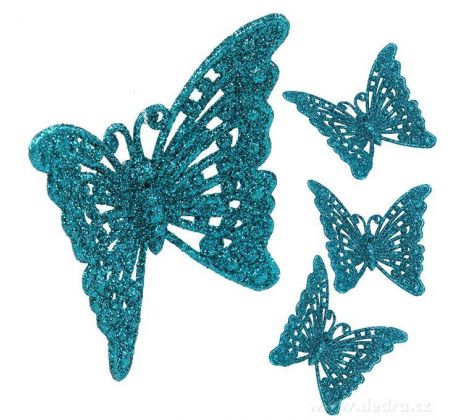 Flutterlace Trblietavé tyrkysové motýle Umelé vianočné ozdoby 3ks