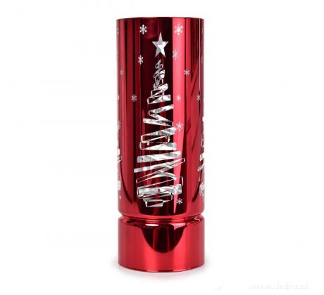 Svetielka zimného stromčeka Sklenený svietnik s LED osvetlením červený 25 cm