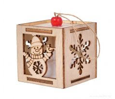 Svietiaci snehuliačik Drevená LED závesná dekorácia 5 x 5  cm